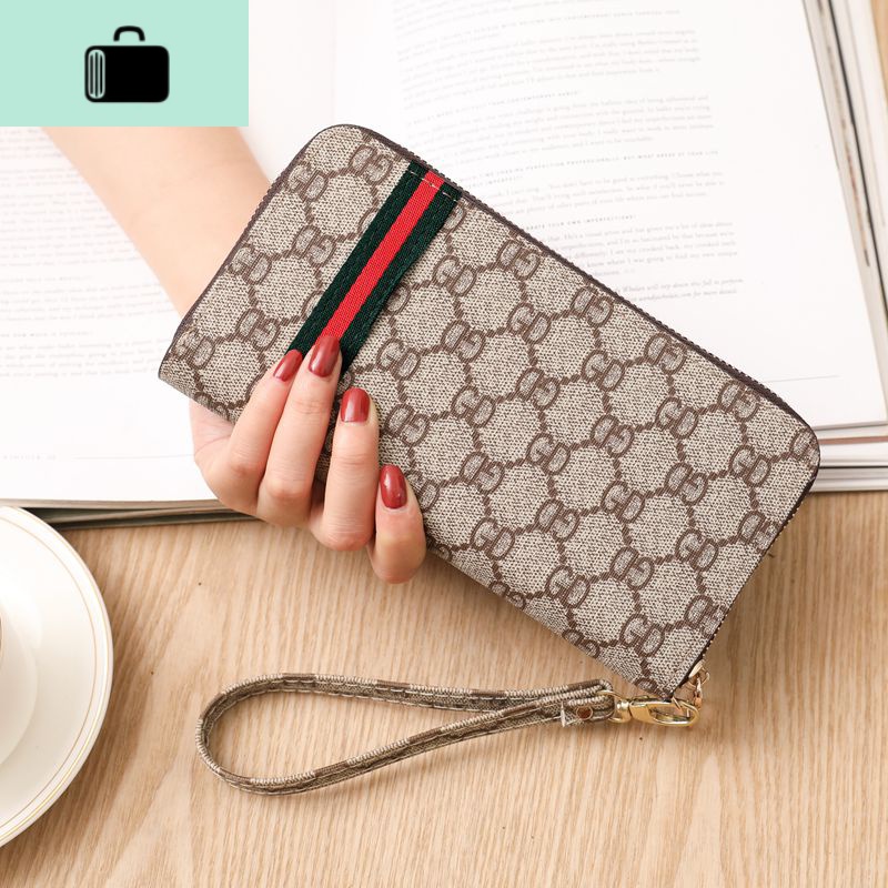 2020新款钱包男士长款拉链韩版大容量手拿包天伦酷奇女多功能皮夹NEW LAKE 咖啡字母彩条配手带