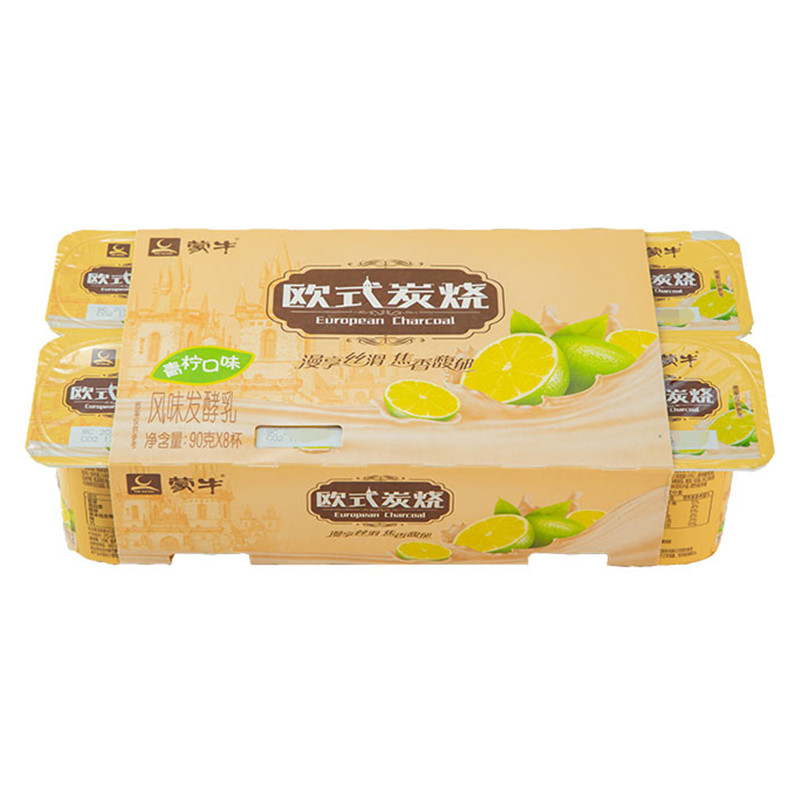 蒙牛欧式炭烧风味发酵乳明媚黄桃口味90g8杯