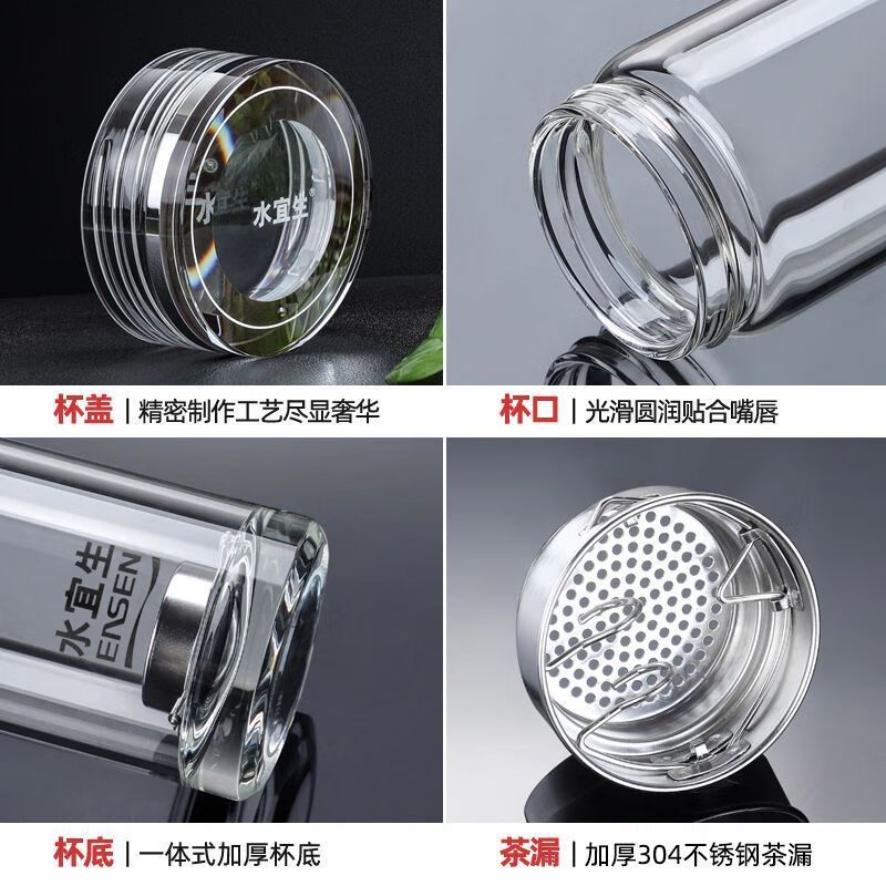 水宜生 500ML高档商务单层加厚玻璃杯 男士便携水杯 耐热 大容量办公室茶杯 G516高清大图