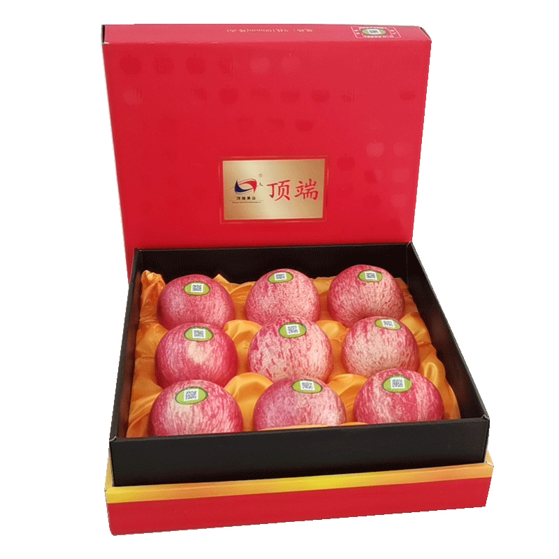 年货送礼红礼盒洛川苹果陕西水果红富士9枚100新鲜苹果水果贴字