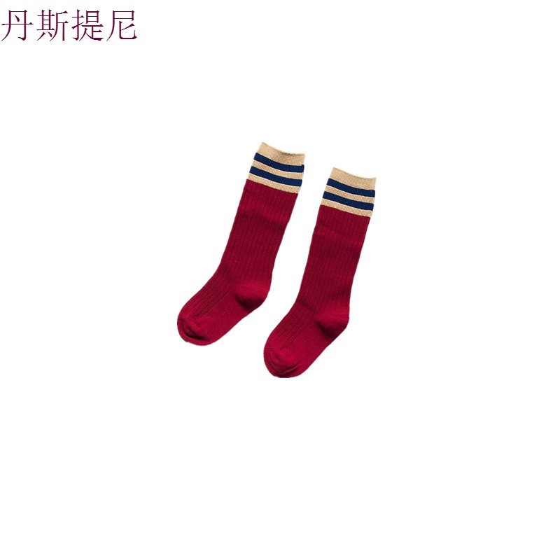 秋冬儿童过膝袜子春季男女宝宝纯棉中筒袜学生小孩三条杠运动长袜