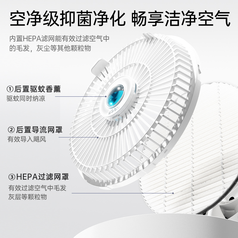 钻石桌面空气循环扇净化风扇 E819C 白色净化款高清大图