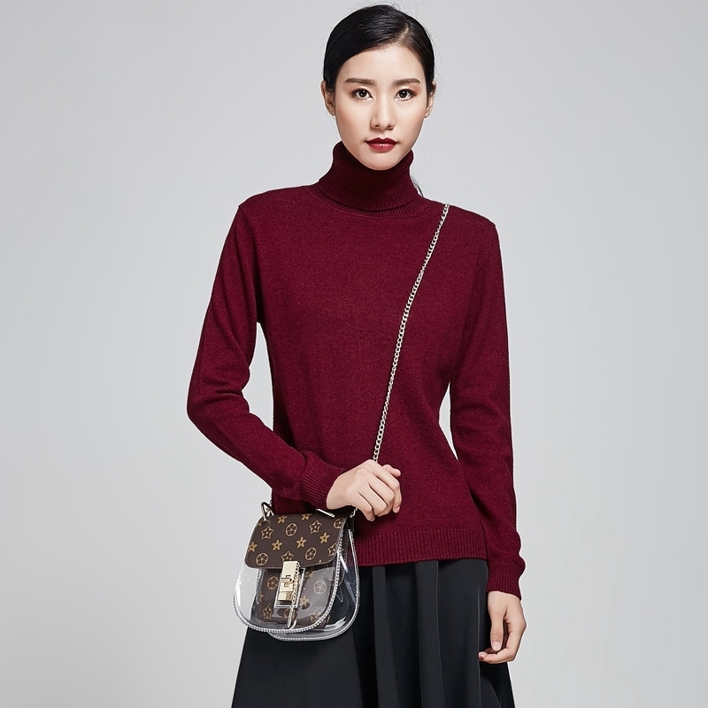 2018新款山羊绒高领羊绒衫女修身纯色套头短款毛衣秋冬百搭打