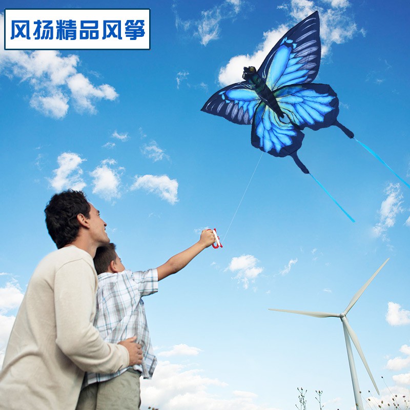 2019新款3D立体长尾蝴蝶儿童微风易飞初学者成型小号风筝创意 三维工匠 立体紫蝴蝶配手摇轮100米线高清大图