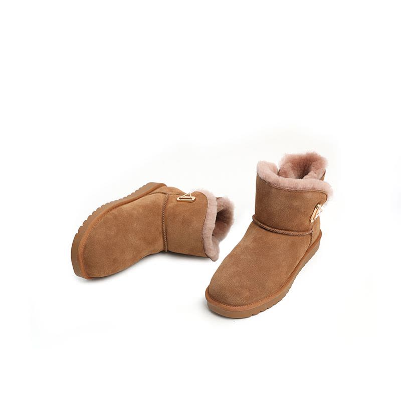 红蜻蜓雪地靴女鞋冬季加绒棉鞋女纯色保暖鞋休闲防水厚底短筒靴棉靴子女图片