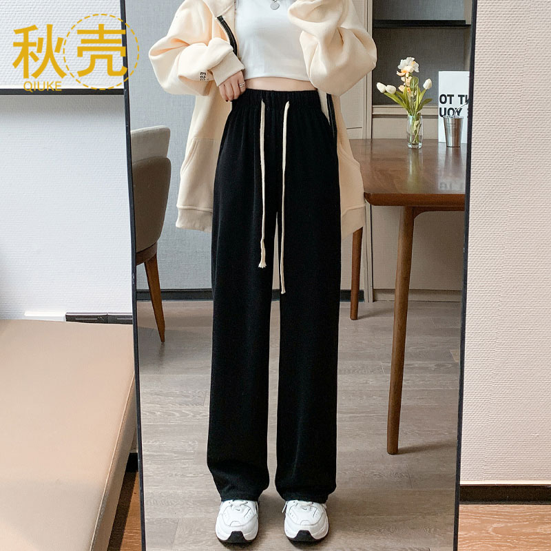 秋壳阔腿裤女春秋2022新款高腰垂感慵懒宽松直筒休闲拖地遛弯卫裤