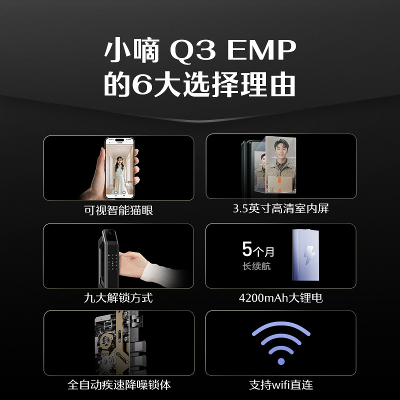 德施曼(DESMAN)[全新升级]智能门锁猫眼大屏指纹密码全自动锁小嘀小嘀 Q3EMP(2.0版)