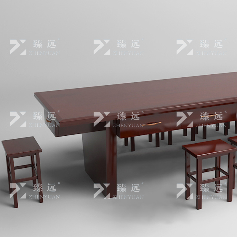 臻远 会议桌配10个方凳3000*1000*750mm