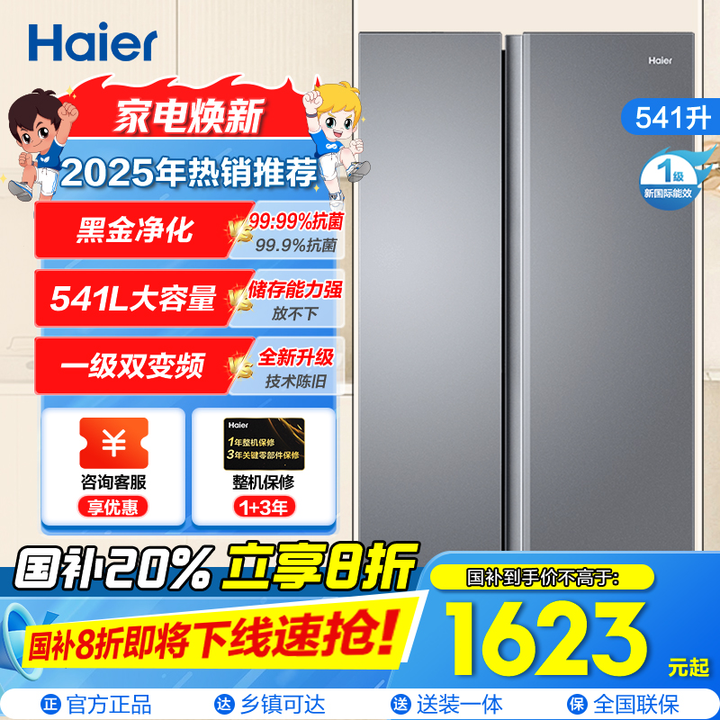 海尔(Haier)541升对开门双开门 一级变频节能 风冷无霜大容量嵌入式家用冰箱 新品BCD-541WGHSSEDG7