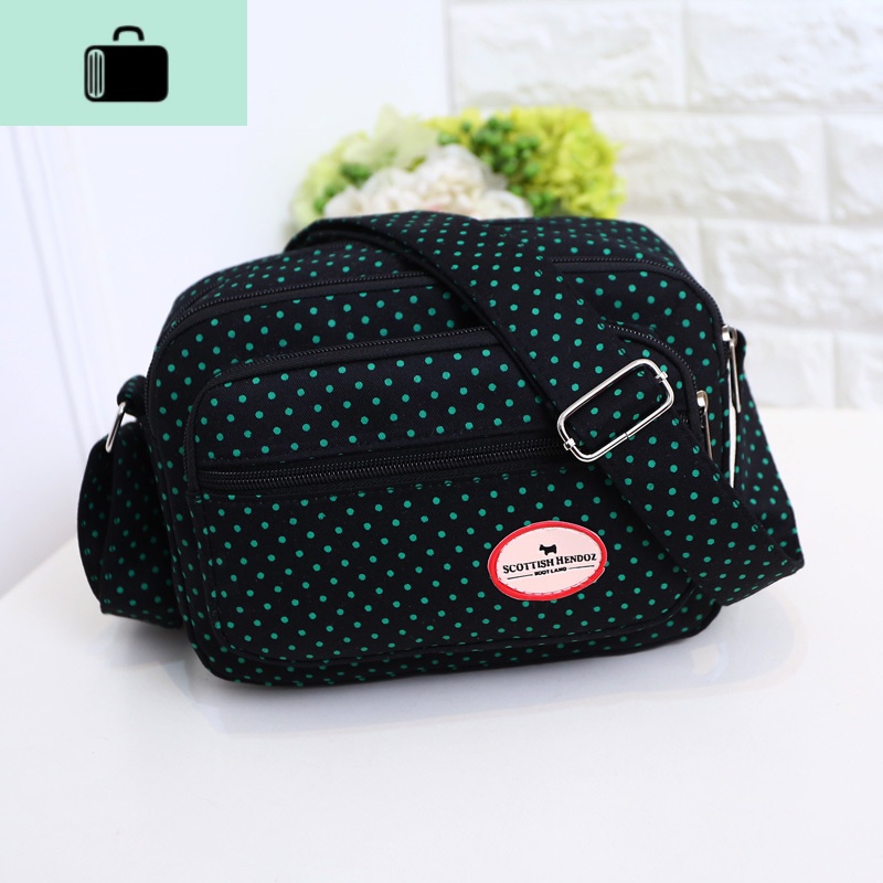 包包2020新款帆布斜挎包韩版帆布斜挎包中年女包妈妈包老年人布包NEWLAKE 黑底绿点