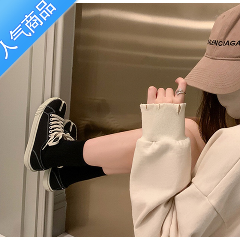 SUNTEKtabi分趾鞋女2023年新款系带猪蹄马蹄分脚趾猪脚饼干休闲帆布鞋高清大图