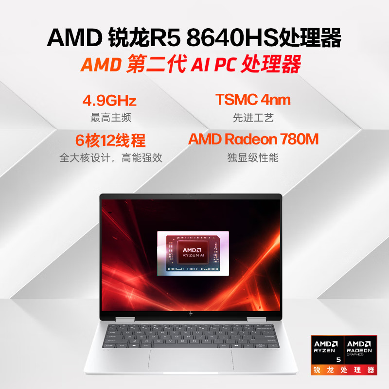 惠普HP ENVY x360 锐龙版 14-fa0110AU 14英寸翻转轻薄本笔记本电脑(全新R5-8640HS 16G内存 1TB固态 2.8K 120HZ OLED触摸屏)银