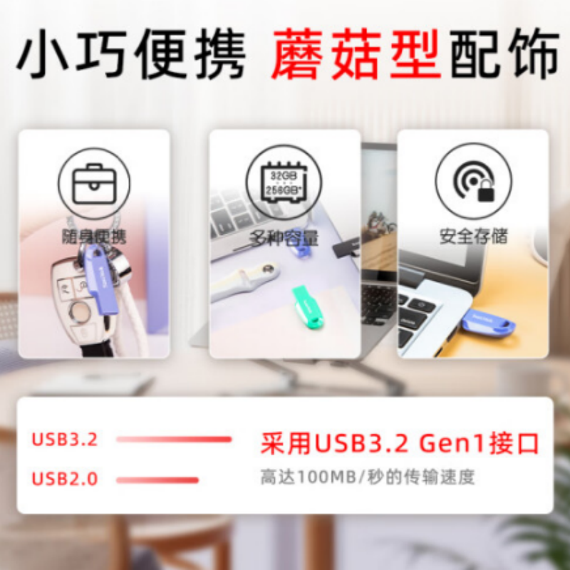 大容量U盘 酷弦CZ550 128GB USB3.2 黑色迷你型 高速读写高清大图