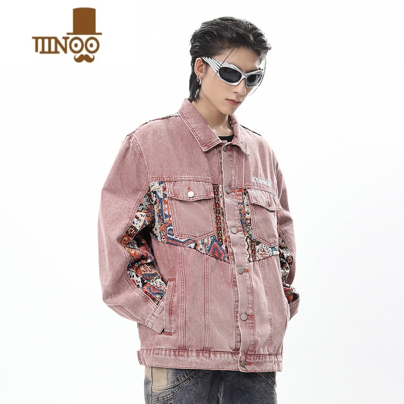YANXU美式高街解构拼接感牛仔外套男2023新款潮牌复古情侣休闲夹复高清大图