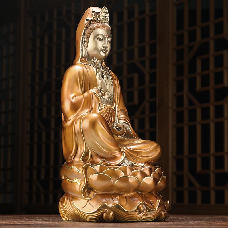 美帮汇全铜坐莲观世音菩萨观音像供奉家用佛像摆件海观音大士神像高清大图
