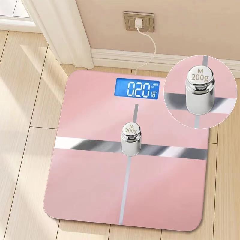 人体秤可选USB充电电子称体重秤精准家用健康秤智能减肥体脂秤女 21x25体重秤电池款[颜色随机]