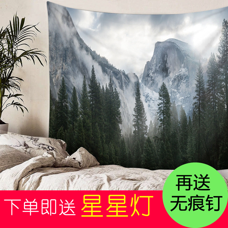 绒布 森林迷雾墙布卧室客厅餐厅挂毯背景布宿舍隔断挂帘窗帘 图十 1.3高*1.5宽米(送星灯+钉)高清大图