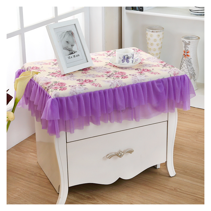 欧式床头柜罩防尘罩布艺蕾丝床头柜套多用巾小台布床头柜盖布盖巾|美人纱紫 130*180cm餐桌布(单件)