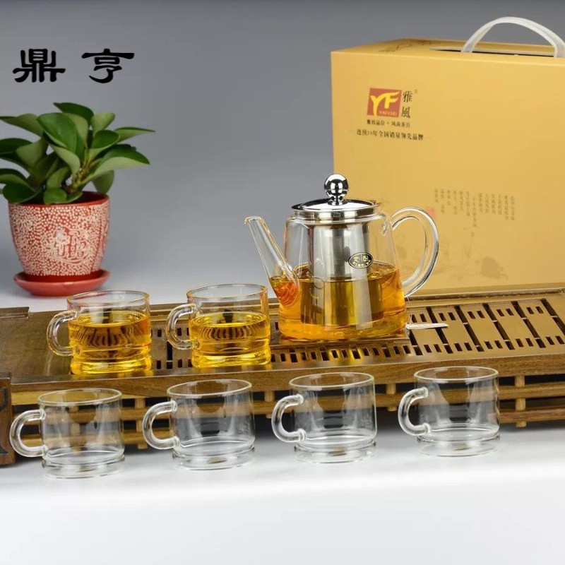 鼎亨耐热玻璃功夫泡茶壶家用冲茶器不锈钢过滤玻璃茶壶套装茶具