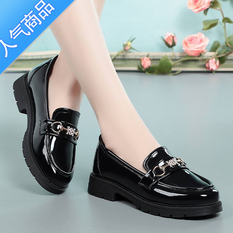 SUNTEK漆皮乐福鞋2023新款时尚软底女单鞋休闲中老年厚底低跟女鞋夏高清大图