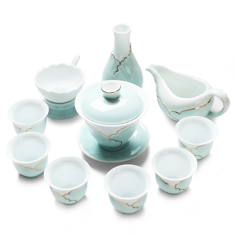 苏氏陶瓷(SUSHI CERAMICS) J0017 忆荷茶具套装(茶杯茶漏茶海盖碗花插) 十件套 (单位:套)