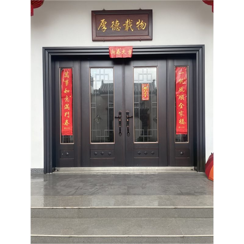 古达定制别墅大门双开门农村庭院入户大门乡村家用中式仿铜门锌合金进