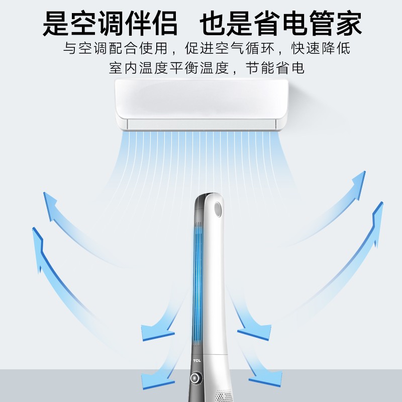 TCL塔扇家用立式落地电风扇加高安全无叶柔风低噪三档调节电扇TCL-TFZ10-19BD高清大图