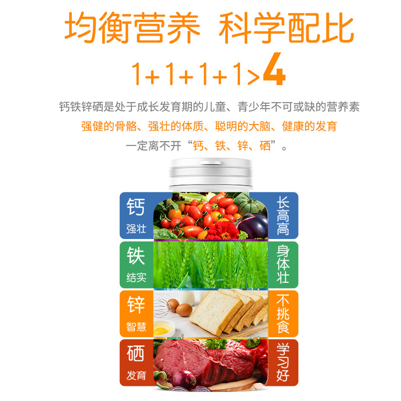 北京同仁堂五洲人钙铁锌硒咀嚼片内廷上用青少年儿童奶味成长补充钙铁锌硒官方正品高清大图