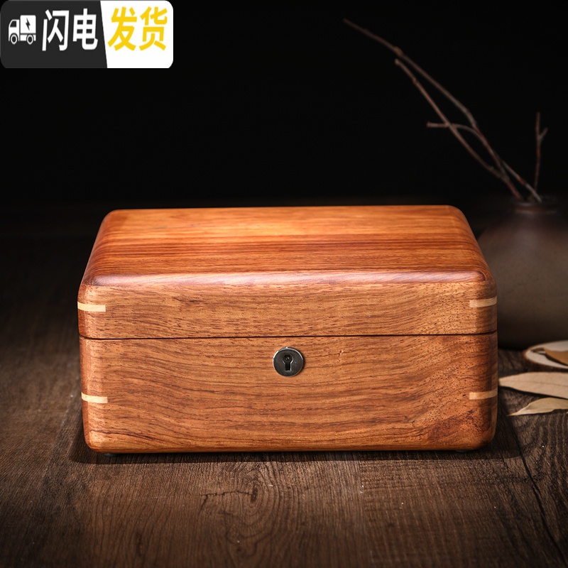 三维工匠非洲花梨木紫檀纯实木手表盒收纳盒木制展示盒手表收藏盒带锁高清大图