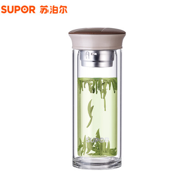 苏泊尔晶韵系列随行双层耐热玻璃杯KC28AU1(摩卡棕)201-300ml