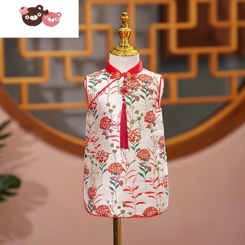 绿彩虹光女童旗袍连衣裙婴儿一周岁衣服百日宴唐装中国风女宝宝抓周