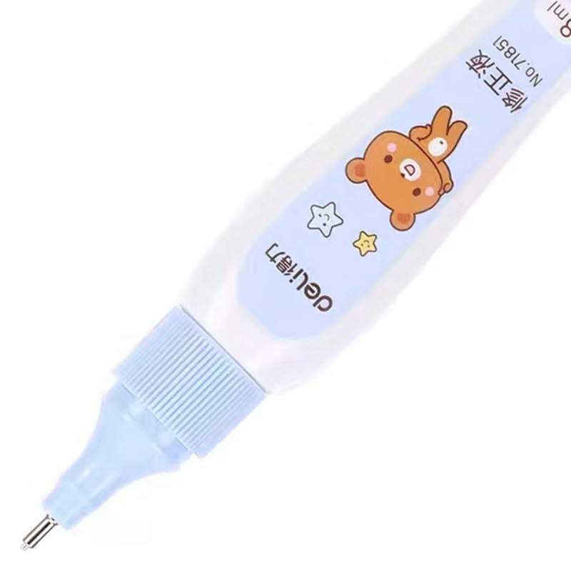 得力涂改液修正液快干学生用改正液快干修正液笔文具用品消字灵小学生涂改液修正笔多功能白色卡通5只装