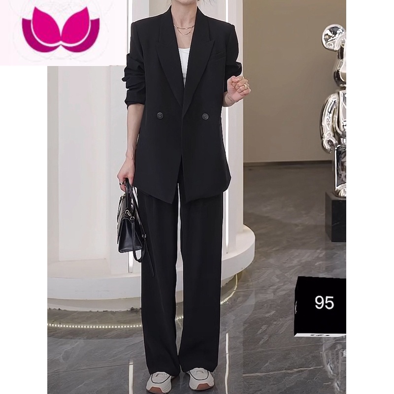 七斓2023早春新款高端时尚休闲西装套装干练气质女装职业套高级感 黑色两件套 L