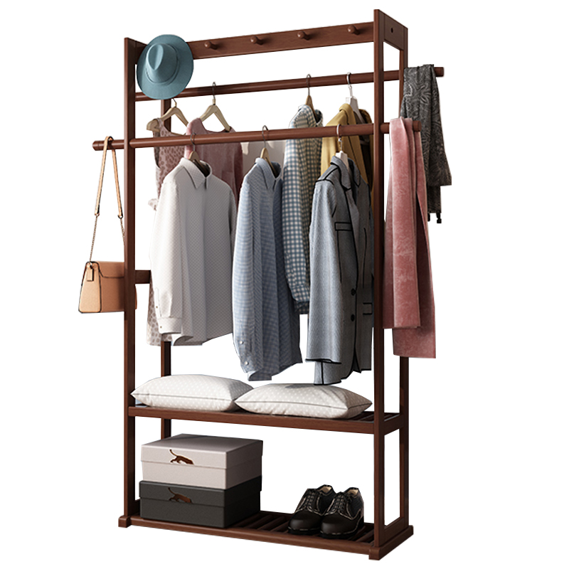 臻远ZY-YMJ-08落地衣帽架家用卧式挂衣架原木色870宽高清大图