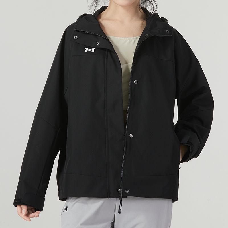 安德玛UA女装新款外套运动连帽宽松休闲防水防风夹克23600402-001 23600402-001/黑色 L