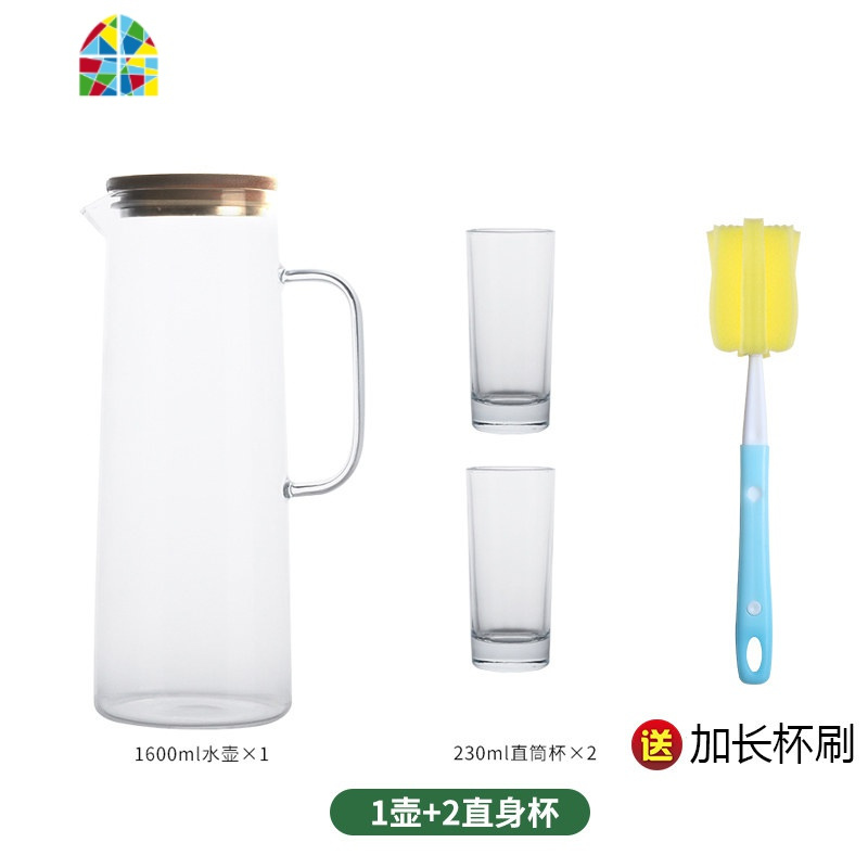 北欧冷水壶可高温玻璃防爆大容量凉水壶套装家用果汁扎壶凉开水杯 FENGHOU 大号冷水壶+2直身杯