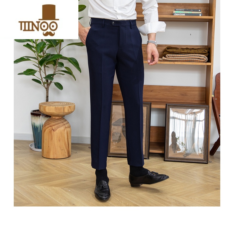 YANXU秋季轻奢高定时尚英伦休闲西裤宴会百搭绅士长裤子男 芷青色 36