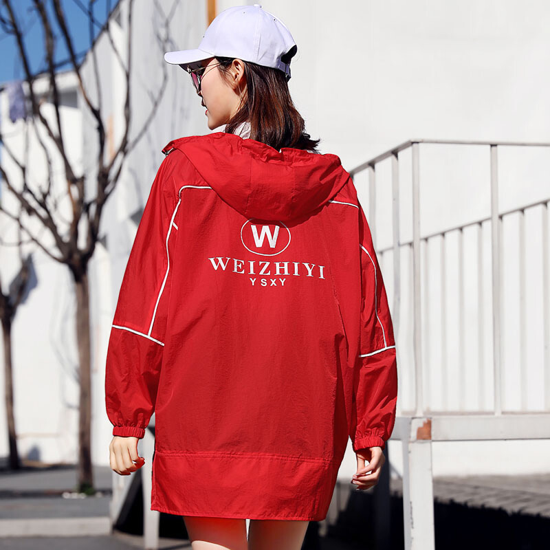 防晒衣女士2018春夏新款防紫外线宽松防晒服女中长款连帽衫休闲薄款风衣外套