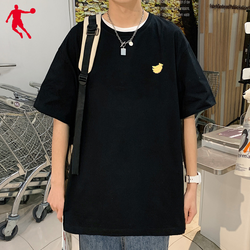 乔丹短袖T恤男新款国潮印花体恤圆领打底上衣宽松运动服运动T恤