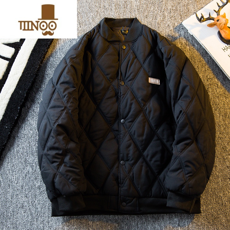 YANXUHPCP菱形格棉服男冬季加厚日系复古潮牌休闲棒球服保暖棉衣外套男高清大图
