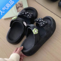 SUNTEK 户外踩屎感eva防滑两穿凉拖鞋女夏季新款可爱云朵双带凉 蝴蝶结黑色 39-40