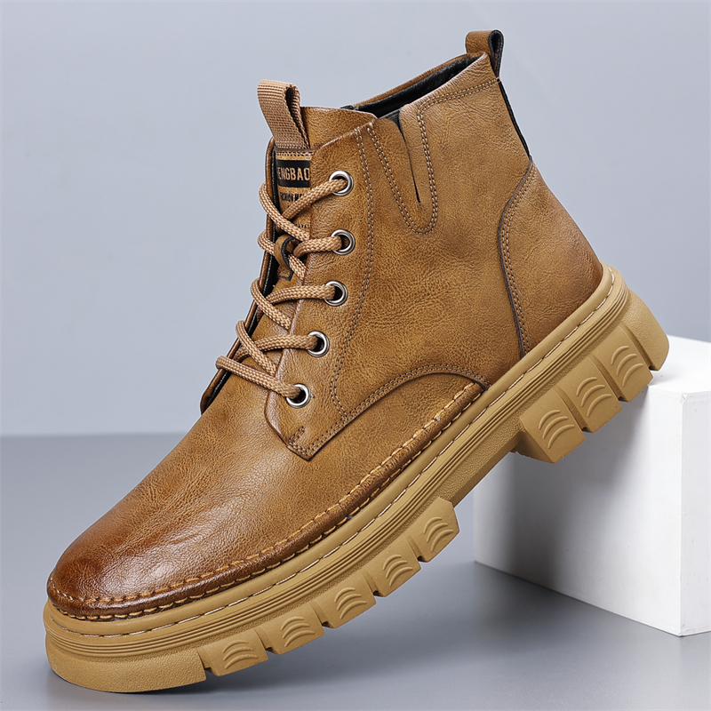 迪罗尼卡马丁靴男款秋季软皮新款英伦高帮工装短靴加绒保暖潮流靴子高清大图