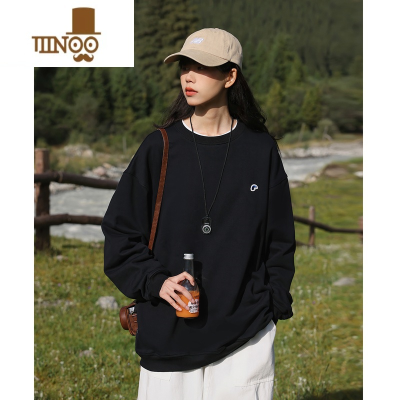 YANXU日系潮牌圆领卫衣男女款长袖情侣宽松上衣打底U高清大图