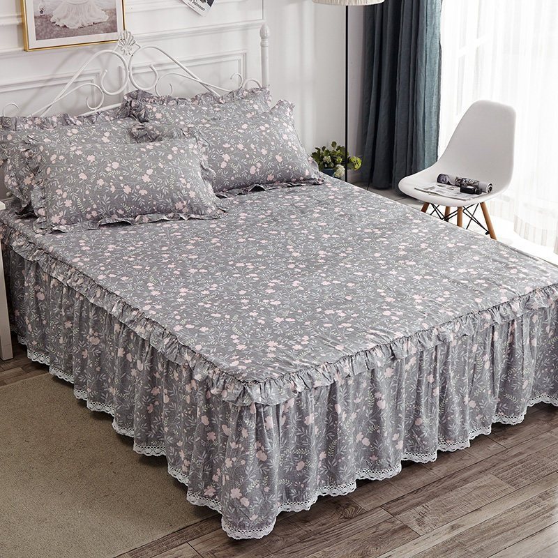 美帮汇全棉床罩床套防滑床裙式单件全棉保护防尘罩1.5米1.8m床单1三件套 花香情丝 180x200[床裙+2个枕套]高清大图