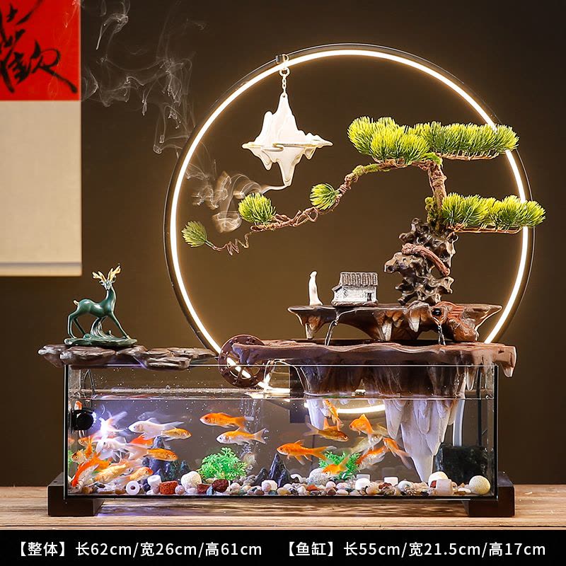 创意免换水生态玻璃鱼缸造景假山流水摆件循环水客厅办公室装饰品图片