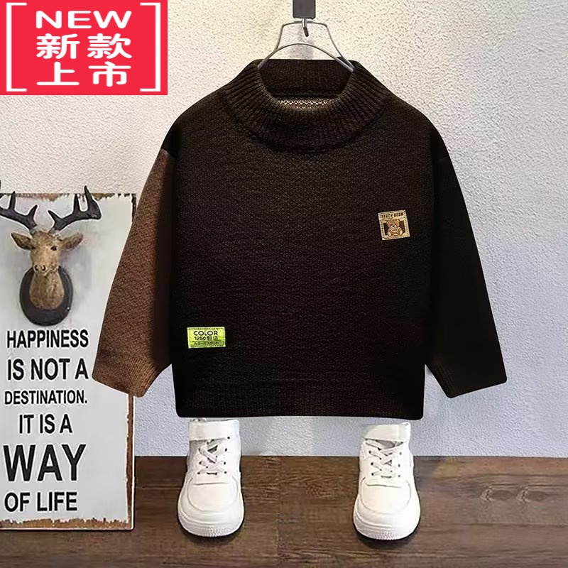 可莉允潮童穿搭男童毛衣可爱卡通熊儿童圆领针织衫炸街洋气宝宝线衣