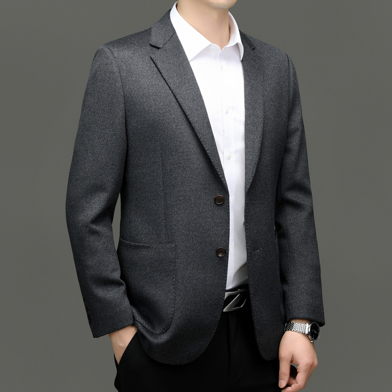 秋冬高端羊绒西装男桑蚕丝毛呢便西商务休闲羊毛西服男士单西外套轻奢双面羊绒西服男士短款休闲毛呢商务羊毛西装便西外套 3319款 190