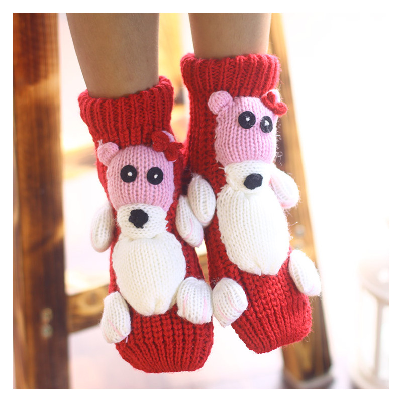 huayangtu家居儿童卡通毛线袜宝宝防滑地板袜男女童秋冬圣诞袜子保暖