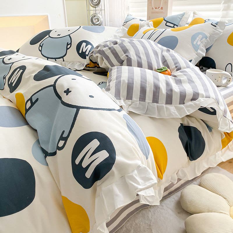 米菲兔四件套卡通花边被套2023春季全棉床单被罩床上三件套图片