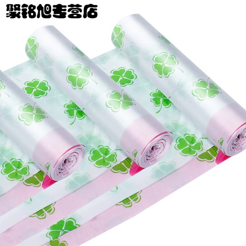 四叶自动收口垃圾袋加厚手提式抽绳中大号10卷装清洁用品一次性用品垃圾袋家居家用垃圾袋